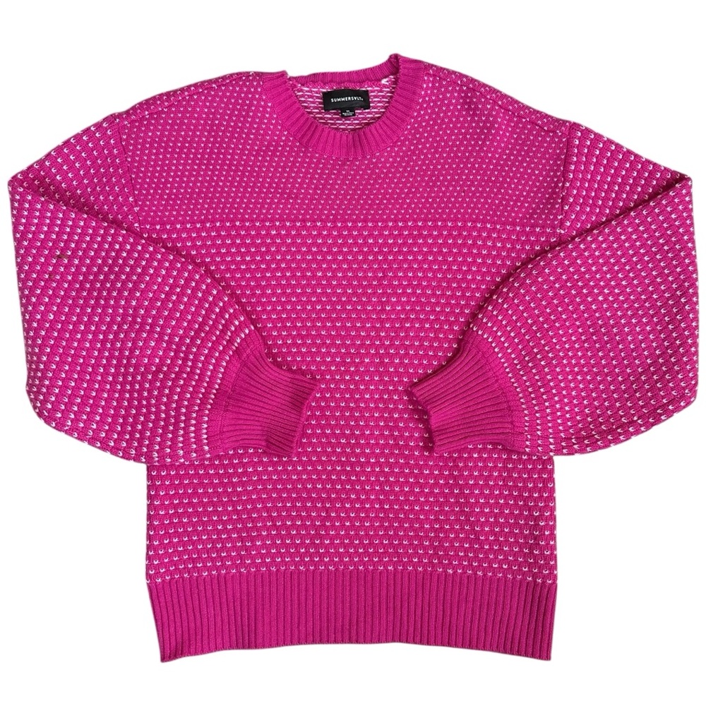 SUMMERSALT Pink & White The Luxe Cashmere Wool Blend Balloon Sleeve Sweater XS